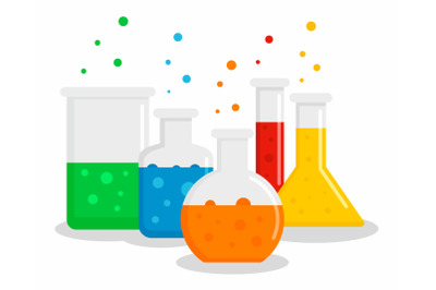 Chemical flask set concept background, flat style