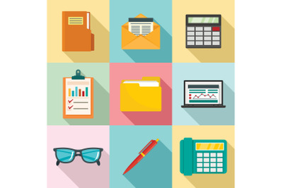 Accounting icon set, flat style