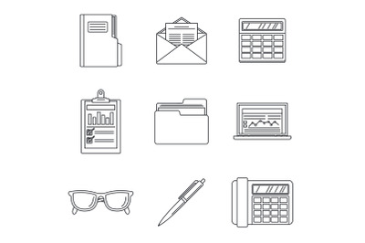 International accounting day icon set, outline style