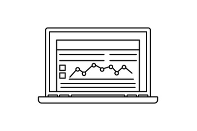Laptop finance icon, outline style