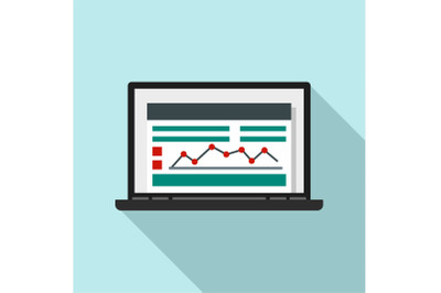 Laptop finance graph icon, flat style