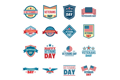 Veterans logo set, flat style