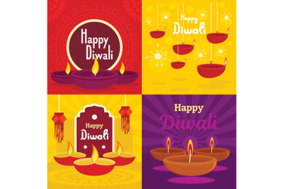 Diwali banner set, flat style