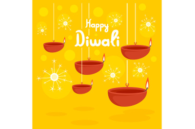 Happy divali festival concept background, flat style