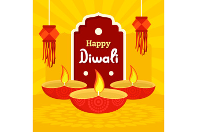 India divali festival concept background, flat style