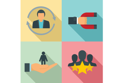 Customer retention icon set, flat style