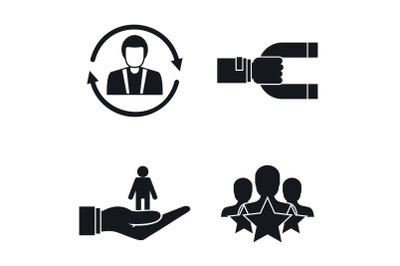 Customer retention marketing icon set, simple style