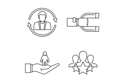 Customer retention management icon set, outline style