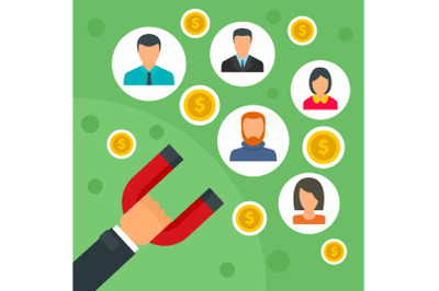 Magnetic customer retention concept background, flat style