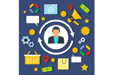 Client retention concept background, flat style