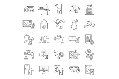 Intelligent building icon set, outline style