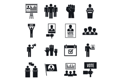 Political meeting icon set, simple style