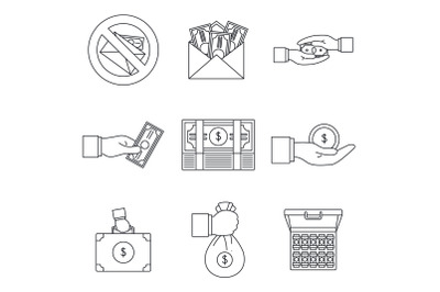 Bribery corrupt practices icon set, outline style