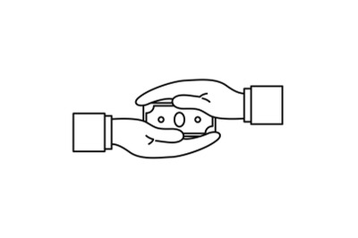 Two hand bribery money icon, outline style