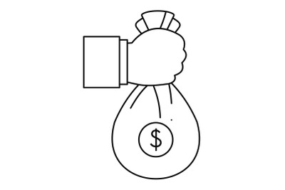 Corruption money bag icon, outline style