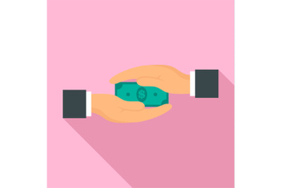 Two hand bribery money icon, flat style