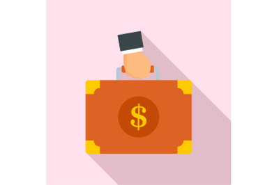 Corruption money suitcase icon, flat style