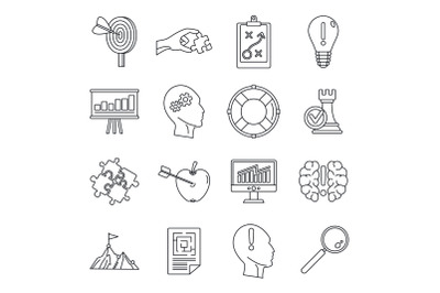 Problem solution icon set, outline style