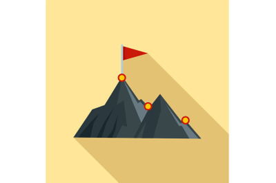 Business mountain target icon, flat style