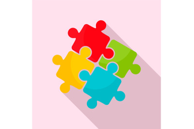 Teamwork solution puzzle icon, flat style