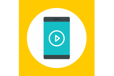 Smartphone video play icon, flat style