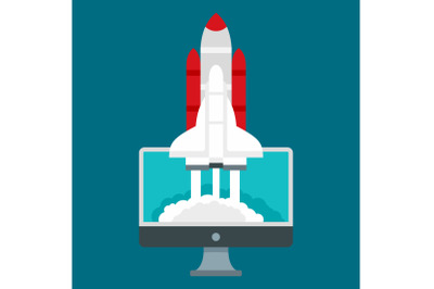 Start up rocket icon, flat style