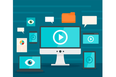 Screen monitor visualization concept background, flat style