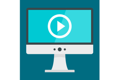 Monitor video play icon, flat style