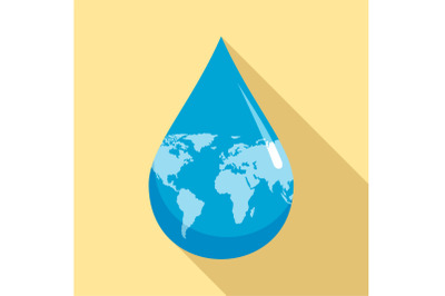 Earth water drop icon, flat style