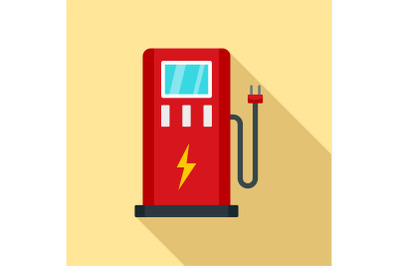 Electric car station icon, flat style