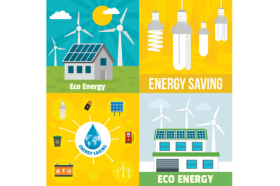 Eco energy banner set, flat style