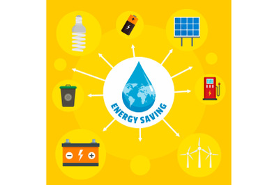 Energy saving element concept background, flat style