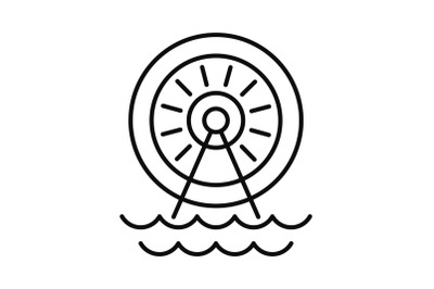 Water energy wheel icon, outline style