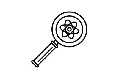 Magnify glass atom icon, outline style