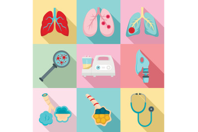 Pneumonia icon set, flat style