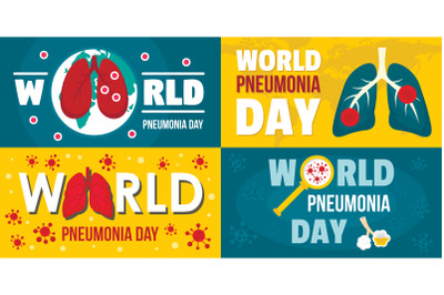 World pneumonia day banner set, flat style