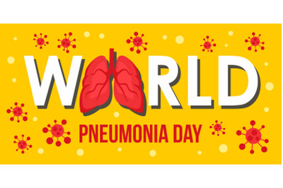 Pneumonia disease day banner horizontal, flat style