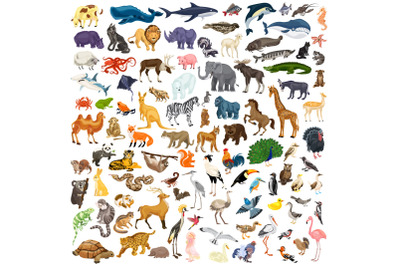 Animals icon set, cartoon style