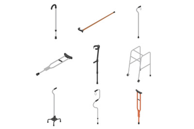 Crutches icon set, isometric style