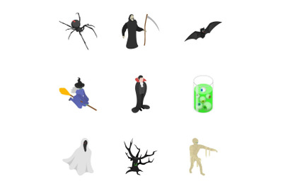 Halloween icon set, isometric style