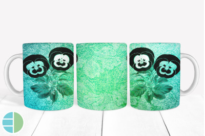 Teal Mug Sublimation Flower Pansy Mug