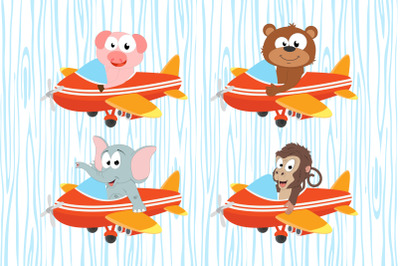 cute animal cartoon with plane