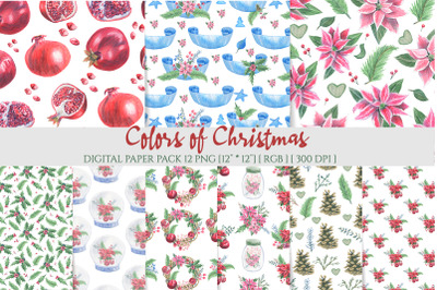 Poinsettia seamless pattern. Christmas digital background.