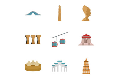 Welcome thailand icon set, flat style