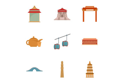 Taiwan icon set, flat style