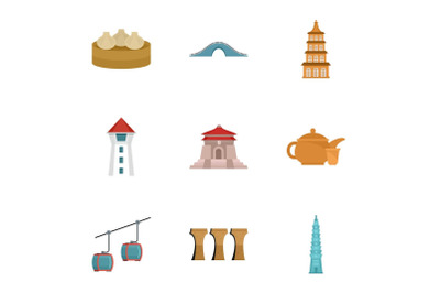 Welcome to taiwan icon set, flat style