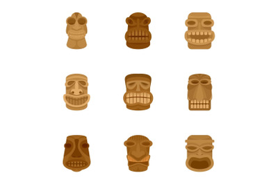 Aztec idol icon set, flat style