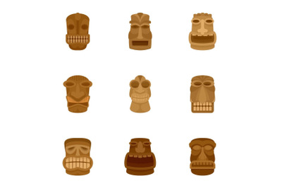 Ancient idol icon set, flat style