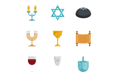 Jewish icon set, flat style
