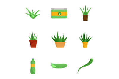 Aloe vera icon set, flat style
